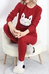 Nakışlı Fitilli Pijama Takımı Bordo1 - 19219.1048.